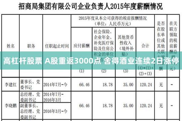 高杠杆股票 A股重返3000点 舍得酒业连续2日涨停