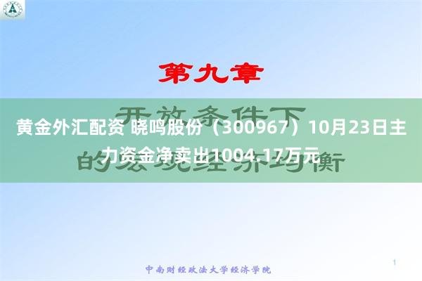 黄金外汇配资 晓鸣股份（300967）10月23日主力资金净卖出1004.17万元