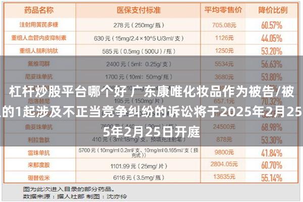 杠杆炒股平台哪个好 广东康唯化妆品作为被告/被上诉人的1起涉及不正当竞争纠纷的诉讼将于2025年2月25日开庭